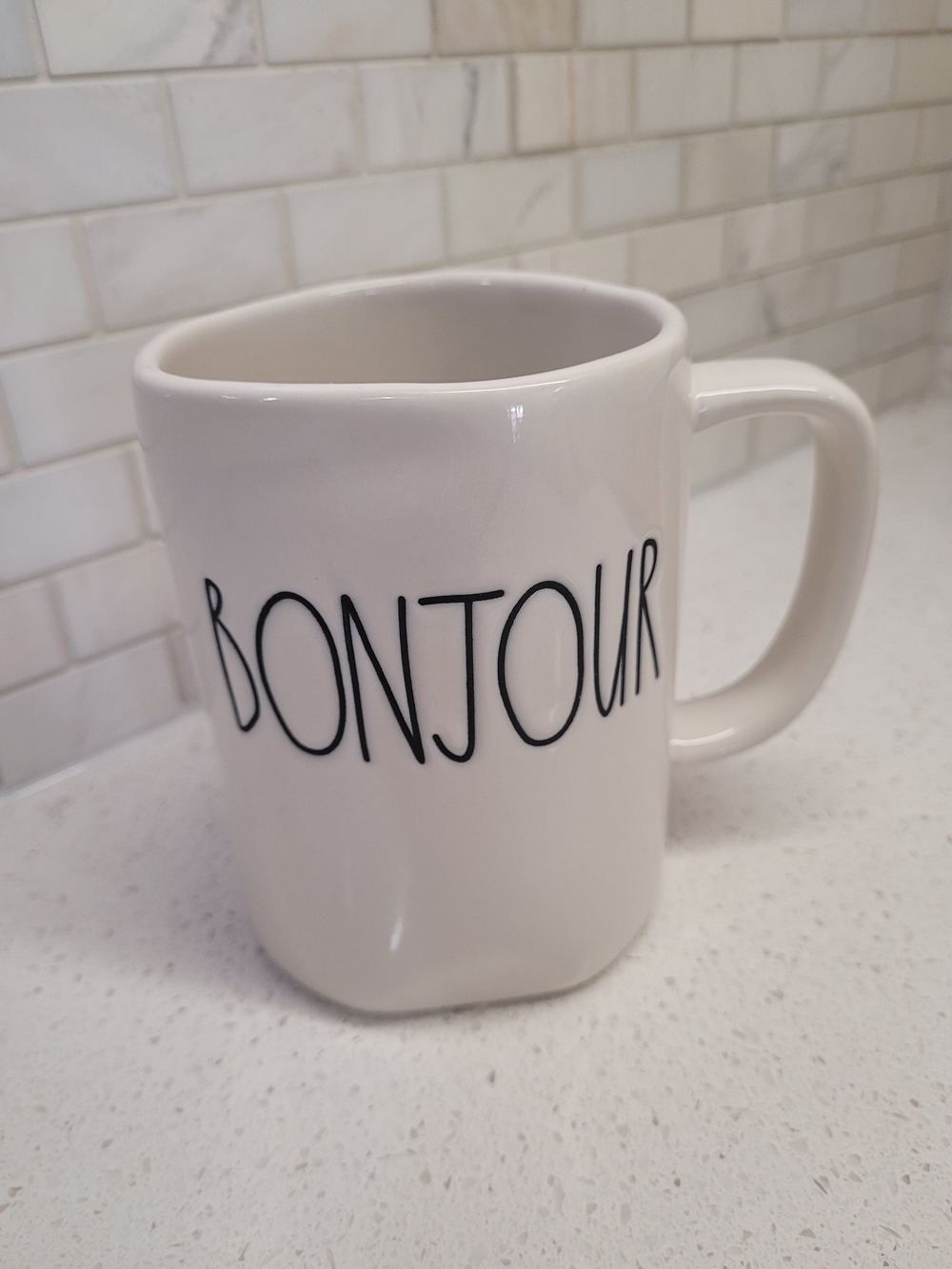 Rae Dunn Bonjour Ceramic Coffee Mug - White